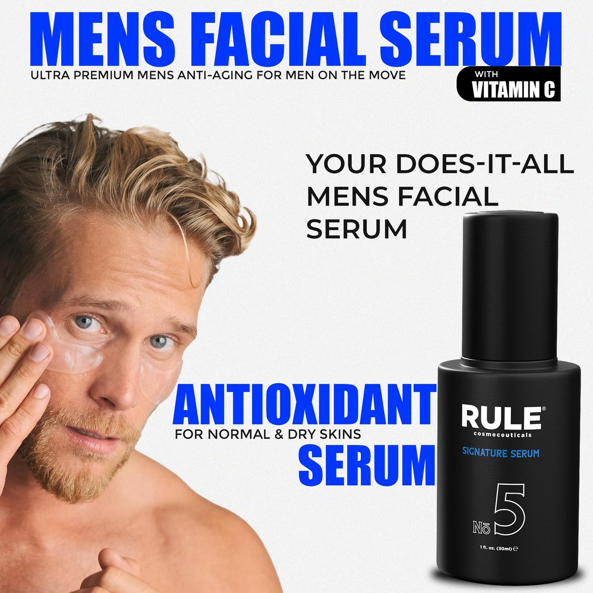 RULE No.5 Vitamin C Face Serum for Men - Anti-Aging Serum with Hyaluronic Acid, Caviar & Niacinamide, Brightening & Firming, 30 mL - görsel 5