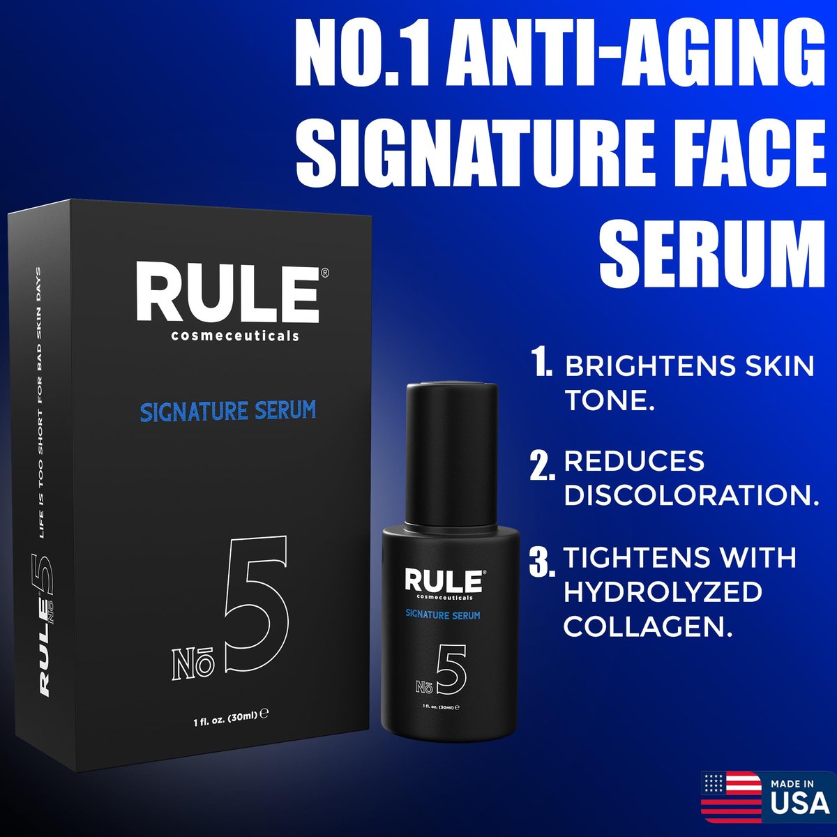 RULE No.5 Vitamin C Face Serum for Men - Anti-Aging Serum with Hyaluronic Acid, Caviar & Niacinamide, Brightening & Firming, 30 mL - görsel 9