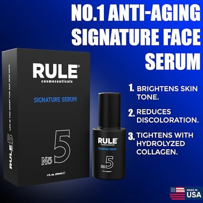 RULE No.5 Vitamin C Face Serum for Men - Anti-Aging Serum with Hyaluronic Acid, Caviar & Niacinamide, Brightening & Firming, 30 mL