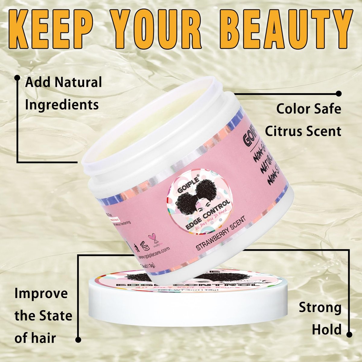 Goiple Edge Control Wax for Women - Strong Hold, Non-Greasy, Flake-Free Styling Wax for Black Hair with Rosemary Oil - Braiding Gel & Mousse for Shine (7-Pack, 0.57 oz each) Avelisse