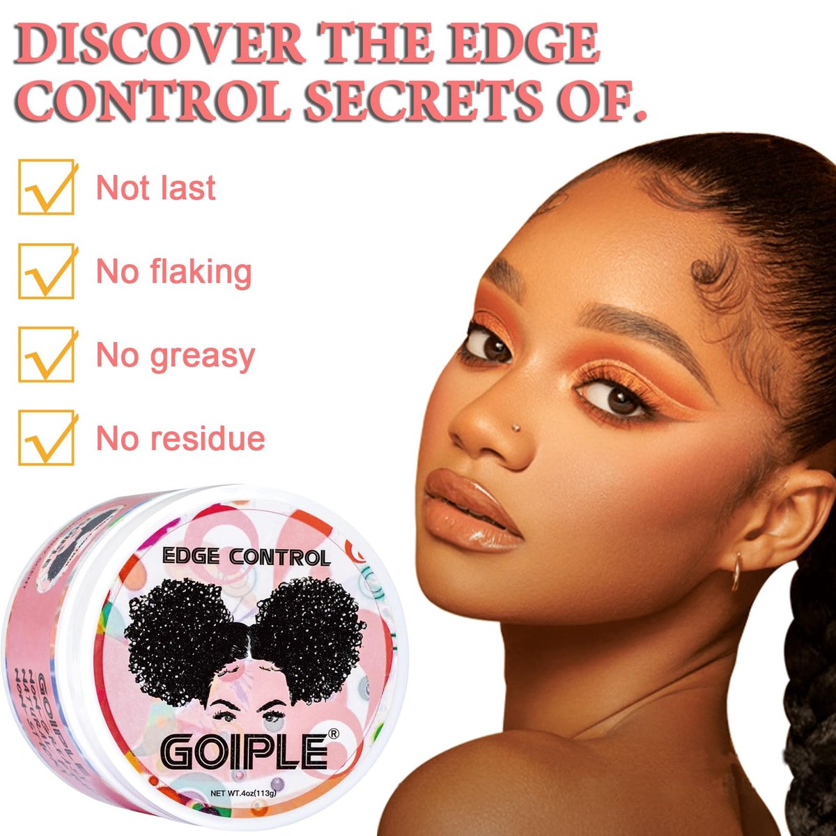 Goiple Edge Control Wax for Women - Strong Hold, Non-Greasy, Flake-Free Styling Wax for Black Hair with Rosemary Oil - Braiding Gel & Mousse for Shine (7-Pack, 0.57 oz each) Avelisse
