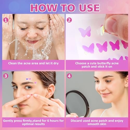 KONEUK Acne Pimple Patches for Face (160 Counts) - Hydrocolloid Acne Patches with Tea Tree Oil and Calendula Extract, Cute Colorful Butterfly Shape Spot Stickers for Skin Care - görsel 12