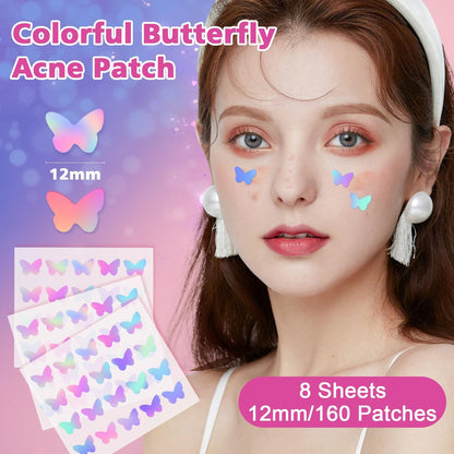 KONEUK Acne Pimple Patches for Face (160 Counts) - Hydrocolloid Acne Patches with Tea Tree Oil and Calendula Extract, Cute Colorful Butterfly Shape Spot Stickers for Skin Care