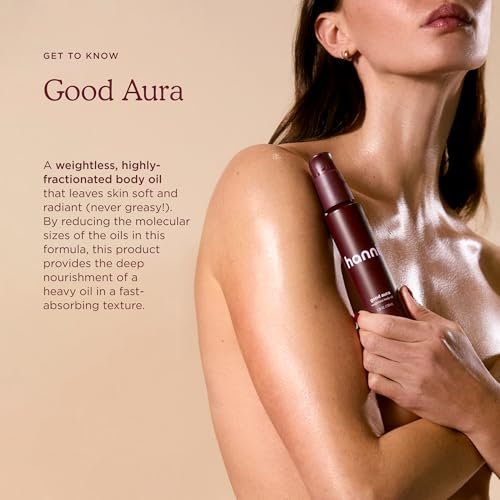 HANNI Good Aura Dry Body Oil - Lightweight After-Shower Moisturizer with Jojoba, Coconut, Baobab, and Buriti Oils, Non-Greasy Skincare for Soft Skin, 100 mL / 3.38 oz Avelisse