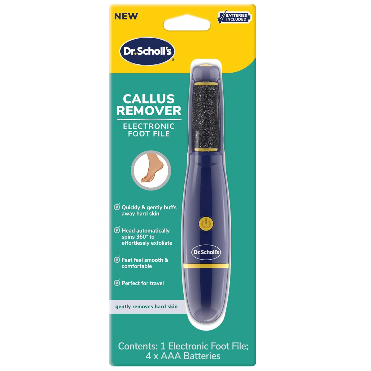 Dr. Scholl's Callus Remover Electronic Foot File - Electric Hard Skin Removal for Smooth Feet, Travel-Friendly, for Men & Women, Batteries Included Avelisse