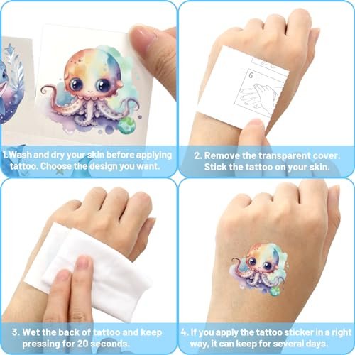 Fancy Land 140Pcs Ocean Animals Temporary Tattoos for Kids - Under the Sea Creature Individual Tattoos for Ocean Theme Birthday Party Favors, Baby Shower Supplies, Goodie Bag Stuffers - görsel 12