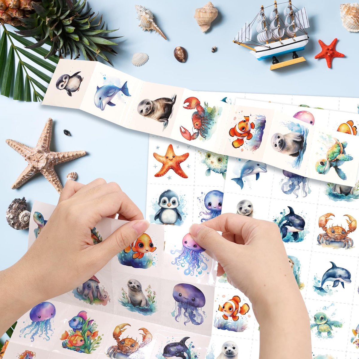 Fancy Land 140Pcs Ocean Animals Temporary Tattoos for Kids - Under the Sea Creature Individual Tattoos for Ocean Theme Birthday Party Favors, Baby Shower Supplies, Goodie Bag Stuffers - görsel 9