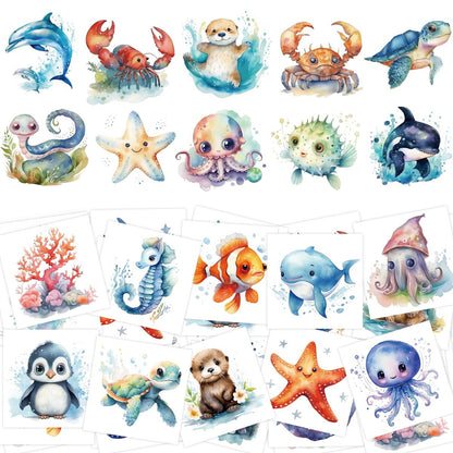 Fancy Land 140Pcs Ocean Animals Temporary Tattoos for Kids - Under the Sea Creature Individual Tattoos for Ocean Theme Birthday Party Favors, Baby Shower Supplies, Goodie Bag Stuffers