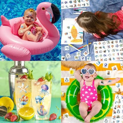 Fancy Land 140Pcs Ocean Animals Temporary Tattoos for Kids - Under the Sea Creature Individual Tattoos for Ocean Theme Birthday Party Favors, Baby Shower Supplies, Goodie Bag Stuffers