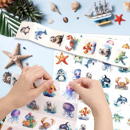 Fancy Land 140Pcs Ocean Animals Temporary Tattoos for Kids - Under the Sea Creature Individual Tattoos for Ocean Theme Birthday Party Favors, Baby Shower Supplies, Goodie Bag Stuffers