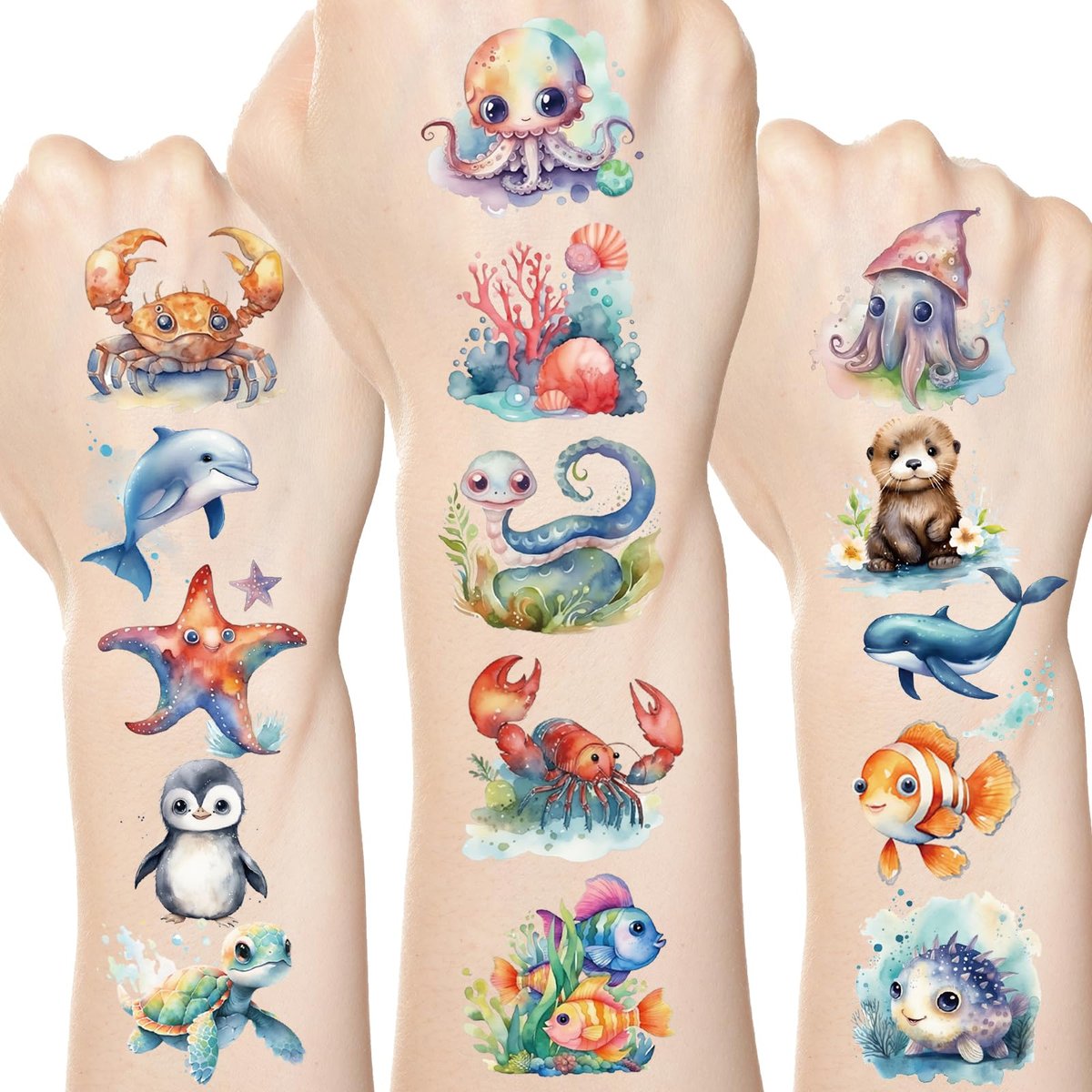 Fancy Land 140Pcs Ocean Animals Temporary Tattoos for Kids - Under the Sea Creature Individual Tattoos for Ocean Theme Birthday Party Favors, Baby Shower Supplies, Goodie Bag Stuffers - görsel 15