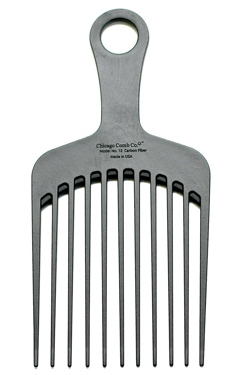 Chicago Comb Model 12 Carbon Fiber Anti-Static Wide-Tooth Pick - XL 7.5 Inches, Made in USA Avelisse