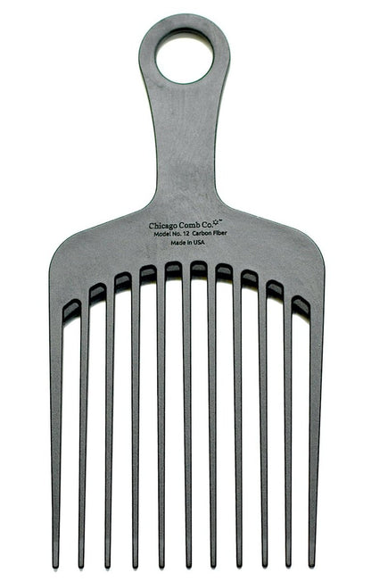 Chicago Comb Model 12 Carbon Fiber Anti-Static Wide-Tooth Pick - XL 7.5 Inches, Made in USA Avelisse