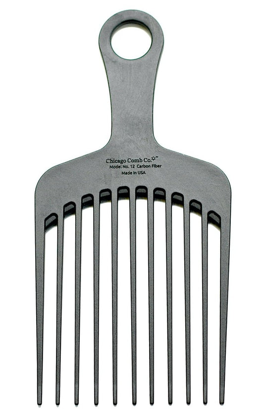 Chicago Comb Model 12 Carbon Fiber Anti-Static Wide-Tooth Pick - XL 7.5 Inches, Made in USA Avelisse