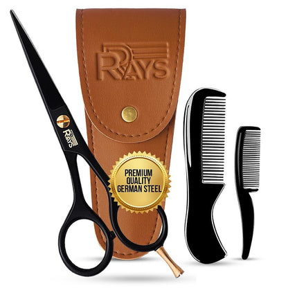 RRAYS 5'' Beard Scissors for Men – German Mustache Scissors with Beard & Mustache Comb – Professional Facial Hair Trimming Kit with Travel Pouch