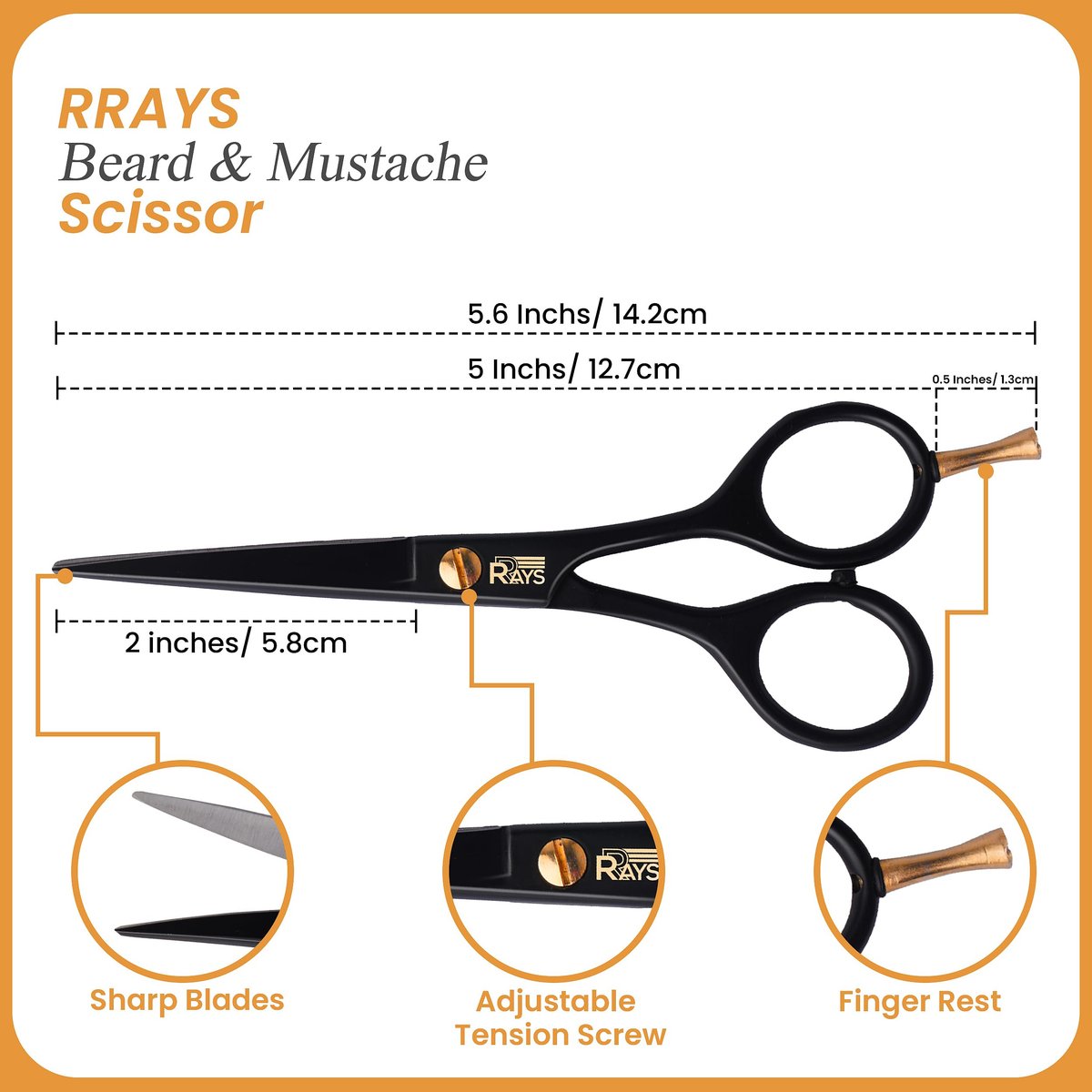 RRAYS 5'' Beard Scissors for Men – German Mustache Scissors with Beard & Mustache Comb – Professional Facial Hair Trimming Kit with Travel Pouch - görsel 7