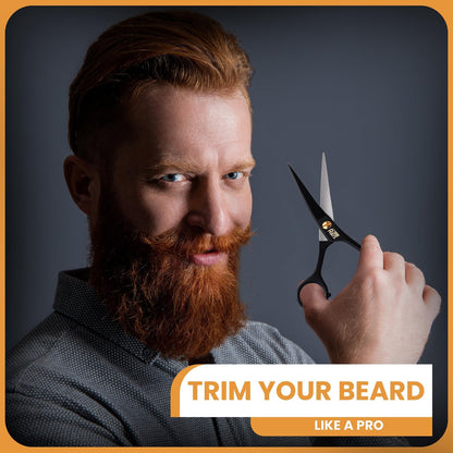 RRAYS 5'' Beard Scissors for Men – German Mustache Scissors with Beard & Mustache Comb – Professional Facial Hair Trimming Kit with Travel Pouch