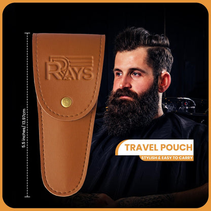 RRAYS 5'' Beard Scissors for Men – German Mustache Scissors with Beard & Mustache Comb – Professional Facial Hair Trimming Kit with Travel Pouch