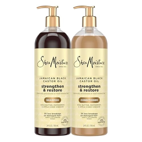 SheaMoisture Strengthen & Restore Shampoo and Conditioner Bundle with Jamaican Black Castor Oil - 2 Pack, 24 oz Each for Dry, Damaged Hair Avelisse