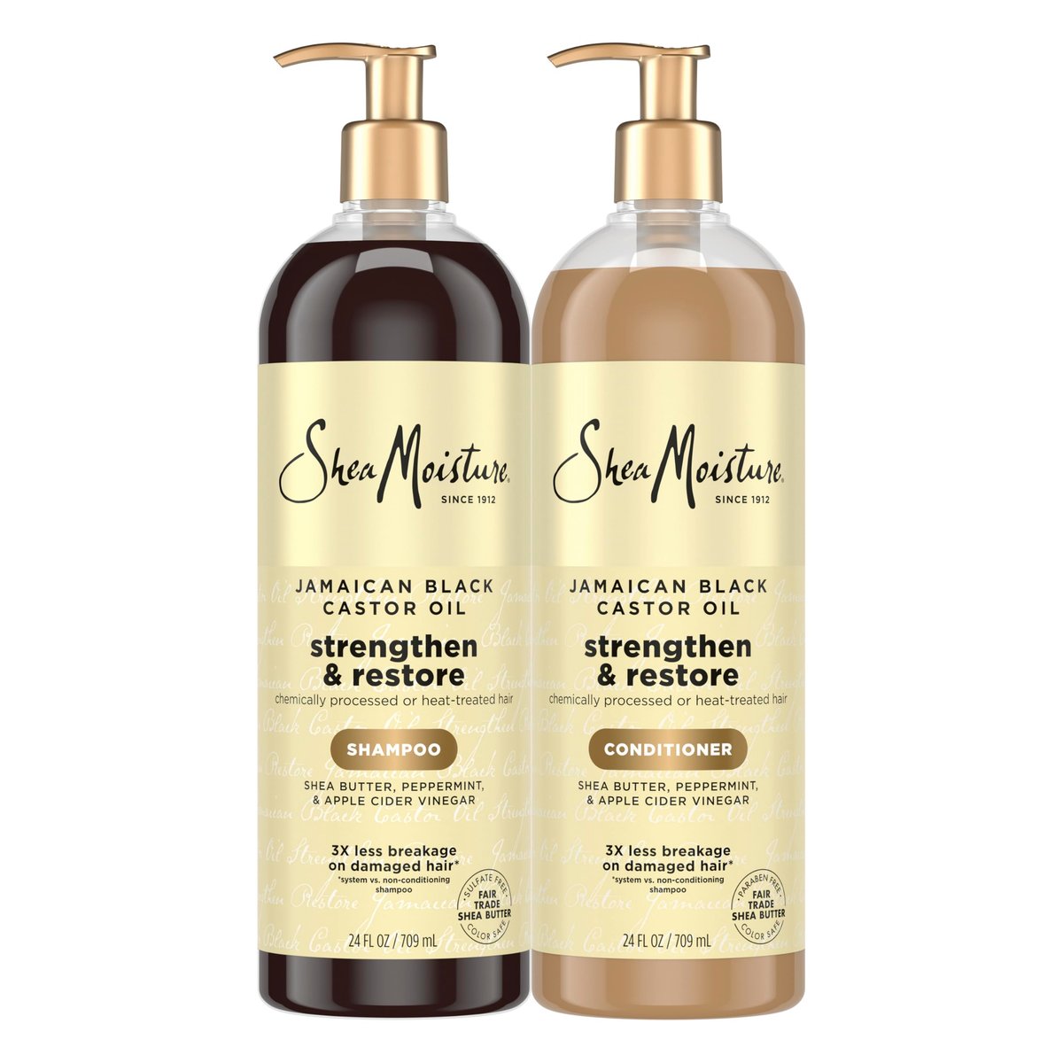 SheaMoisture Strengthen & Restore Shampoo and Conditioner Bundle with Jamaican Black Castor Oil - 2 Pack, 24 oz Each for Dry, Damaged Hair Avelisse