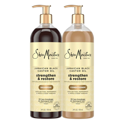 SheaMoisture Strengthen & Restore Shampoo and Conditioner Bundle with Jamaican Black Castor Oil - 2 Pack, 24 oz Each for Dry, Damaged Hair Avelisse