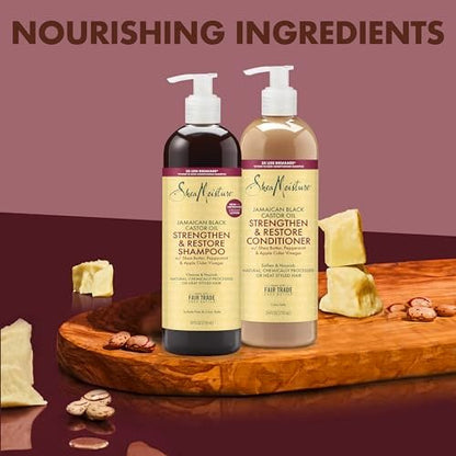 SheaMoisture Strengthen & Restore Shampoo and Conditioner Bundle with Jamaican Black Castor Oil - 2 Pack, 24 oz Each for Dry, Damaged Hair Avelisse