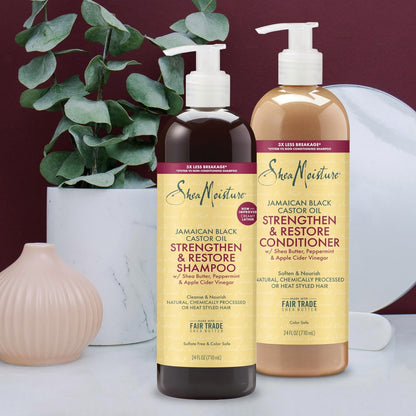 SheaMoisture Strengthen & Restore Shampoo and Conditioner Bundle with Jamaican Black Castor Oil - 2 Pack, 24 oz Each for Dry, Damaged Hair Avelisse