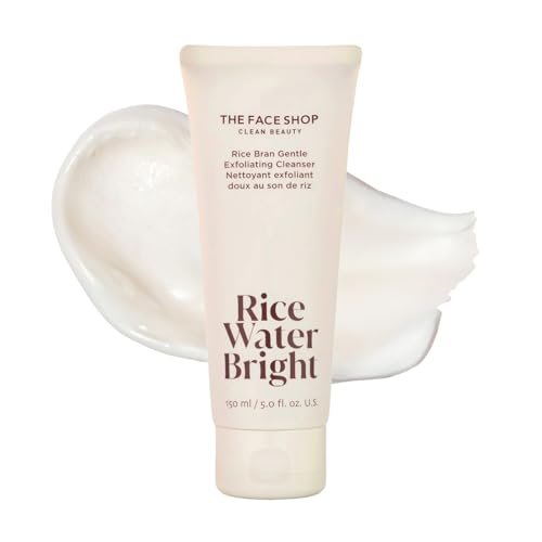 The Face Shop Rice Water Bright Rice Bran Gentle Exfoliating Cleanser - Hydrating, Moisturizing & Brightening Face Wash - Vegan Exfoliating Face Scrub - Korean Skin Care Avelisse