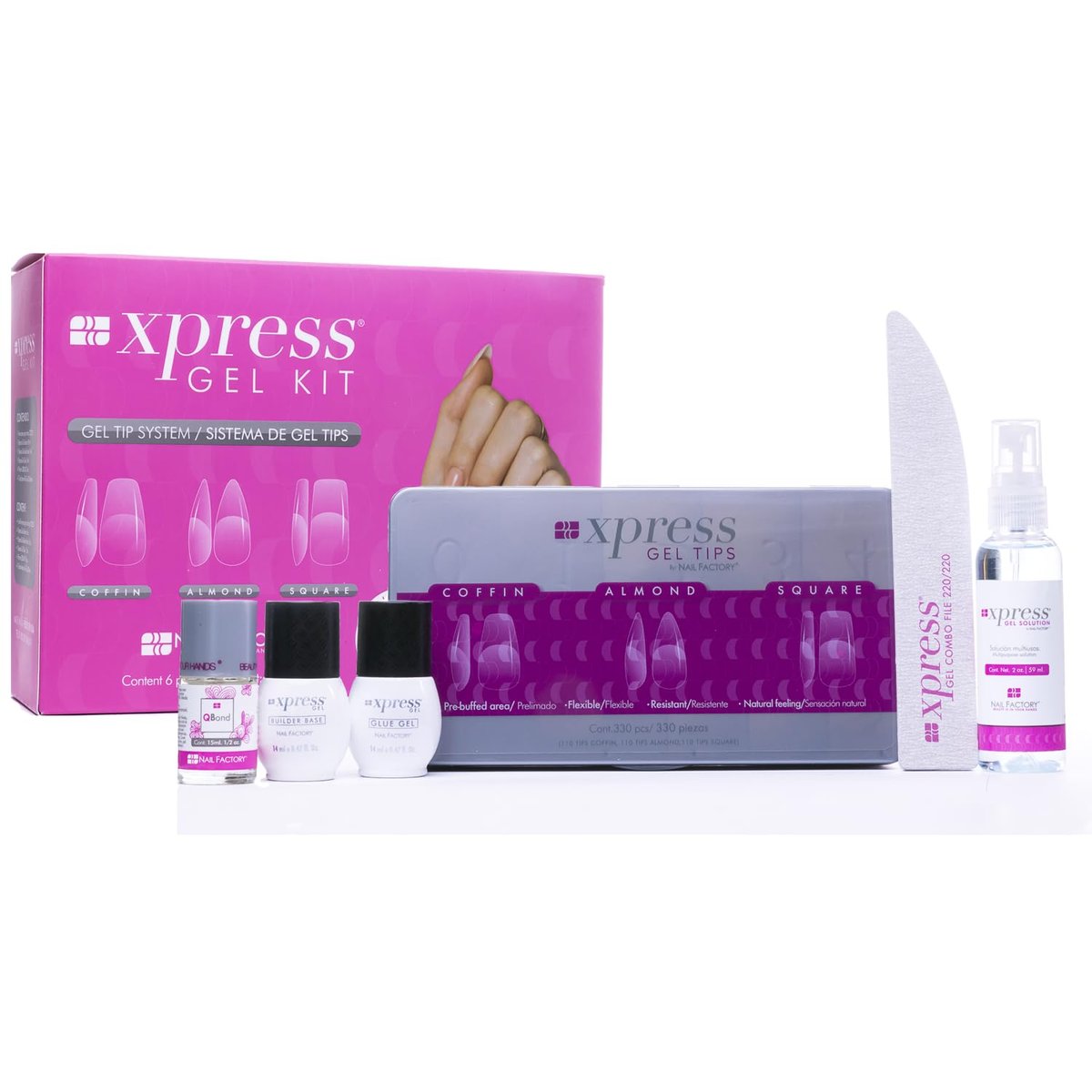 Nail Factory Xpress Gel Nail Kit - 330 Soft Gel Tips in Coffin, Almond & Square Shapes - görsel 1