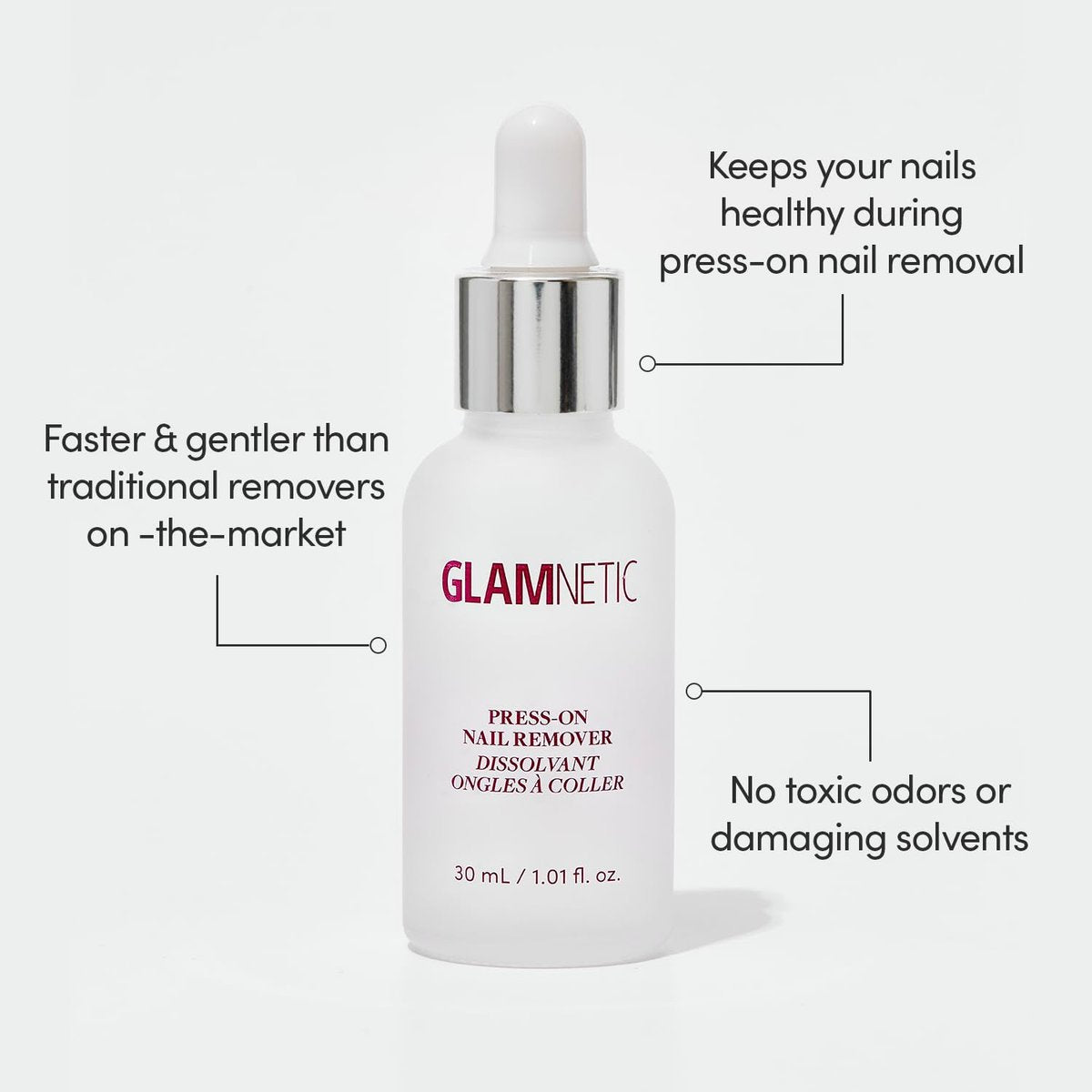 Glamnetic Press On Nail Remover - Odorless, No Acetone, Gentle Serum for Fake Nails - 30 ml/1.01 fl. oz. Avelisse