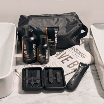 MANSCAPED The Premier Package 5.0 Ultra - Complete Men's Grooming Kit with Lawn Mower 5.0 Ultra Trimmer, Shears 3.0, Crop Preserver, Refined Body Wash, Crop Soother & Shed 2.0 Avelisse