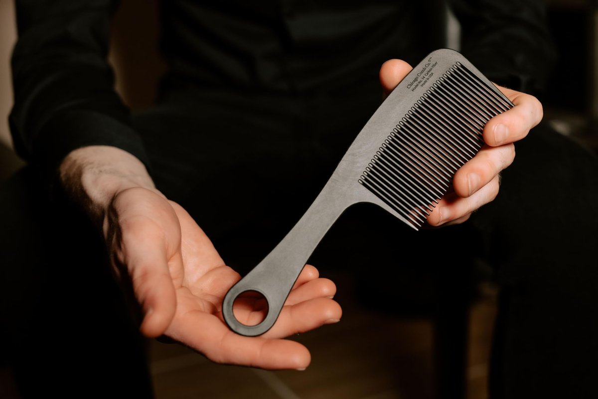 Chicago Comb Model 14 Carbon Fiber Comb - Anti-Static Detangling & Styling Comb for Men and Women, Made in USA, 8.4 Inches Avelisse