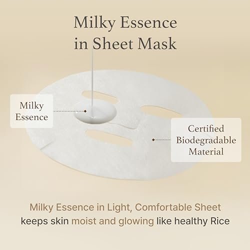 I'm from Rice Sheet Mask Pack of 5 - Korean Face Mask for Dry & Combination Skin, Milky Hydration, Vegan & Biodegradable Avelisse