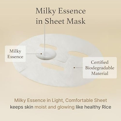 I'm from Rice Sheet Mask Pack of 5 - Korean Face Mask for Dry & Combination Skin, Milky Hydration, Vegan & Biodegradable Avelisse