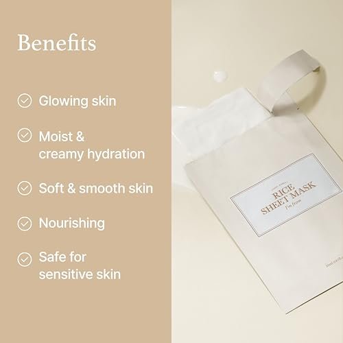 I'm from Rice Sheet Mask Pack of 5 - Korean Face Mask for Dry & Combination Skin, Milky Hydration, Vegan & Biodegradable Avelisse