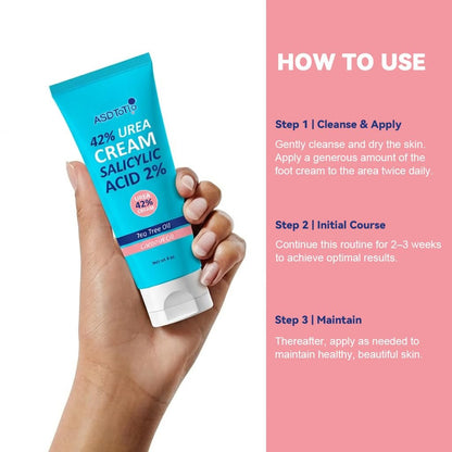 ASDToTio Urea Cream 42% - Intensive Foot Care for Dry Cracked Heels with 2% Salicylic Acid, Tea Tree Oil, Shea Butter & Aloe Vera - 4 oz