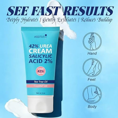 ASDToTio Urea Cream 42% - Intensive Foot Care for Dry Cracked Heels with 2% Salicylic Acid, Tea Tree Oil, Shea Butter & Aloe Vera - 4 oz