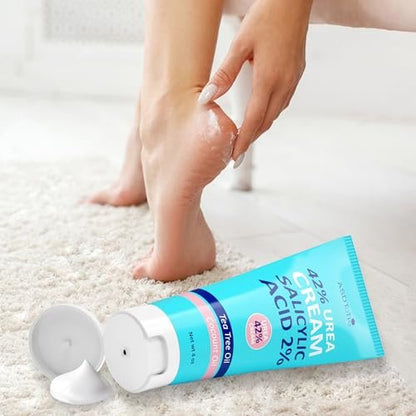 ASDToTio Urea Cream 42% - Intensive Foot Care for Dry Cracked Heels with 2% Salicylic Acid, Tea Tree Oil, Shea Butter & Aloe Vera - 4 oz