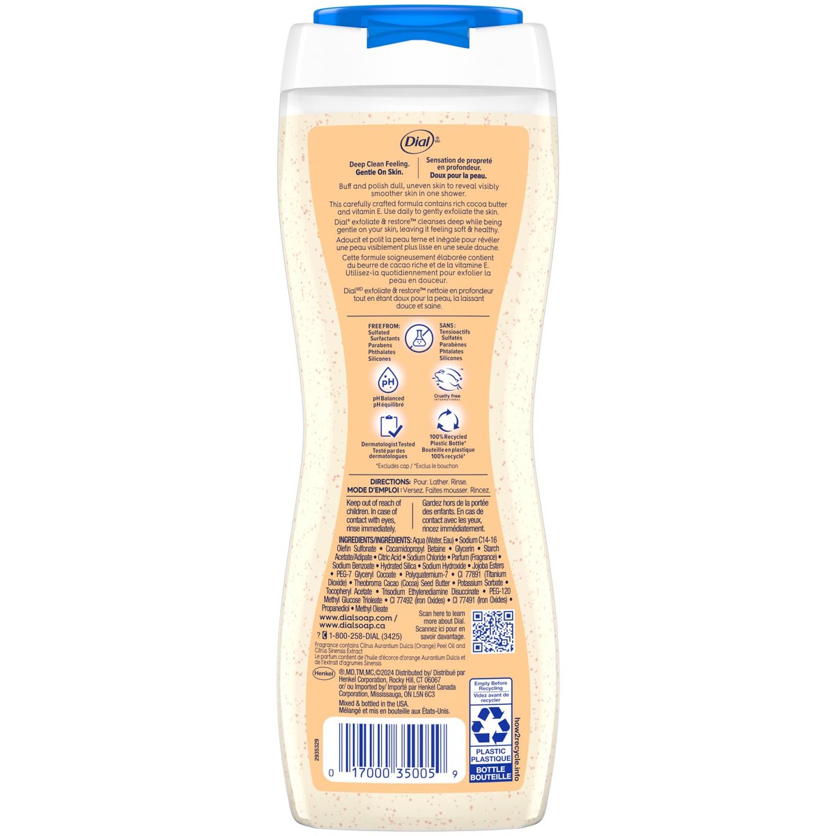 Dial Exfoliate & Restore Cocoa Butter & Orange Extract Body Wash, 16 Fl Oz (Pack of 4), with Vitamin E, Gentle, Dermatologist-Tested, No Parabens & Sulfates - görsel 11