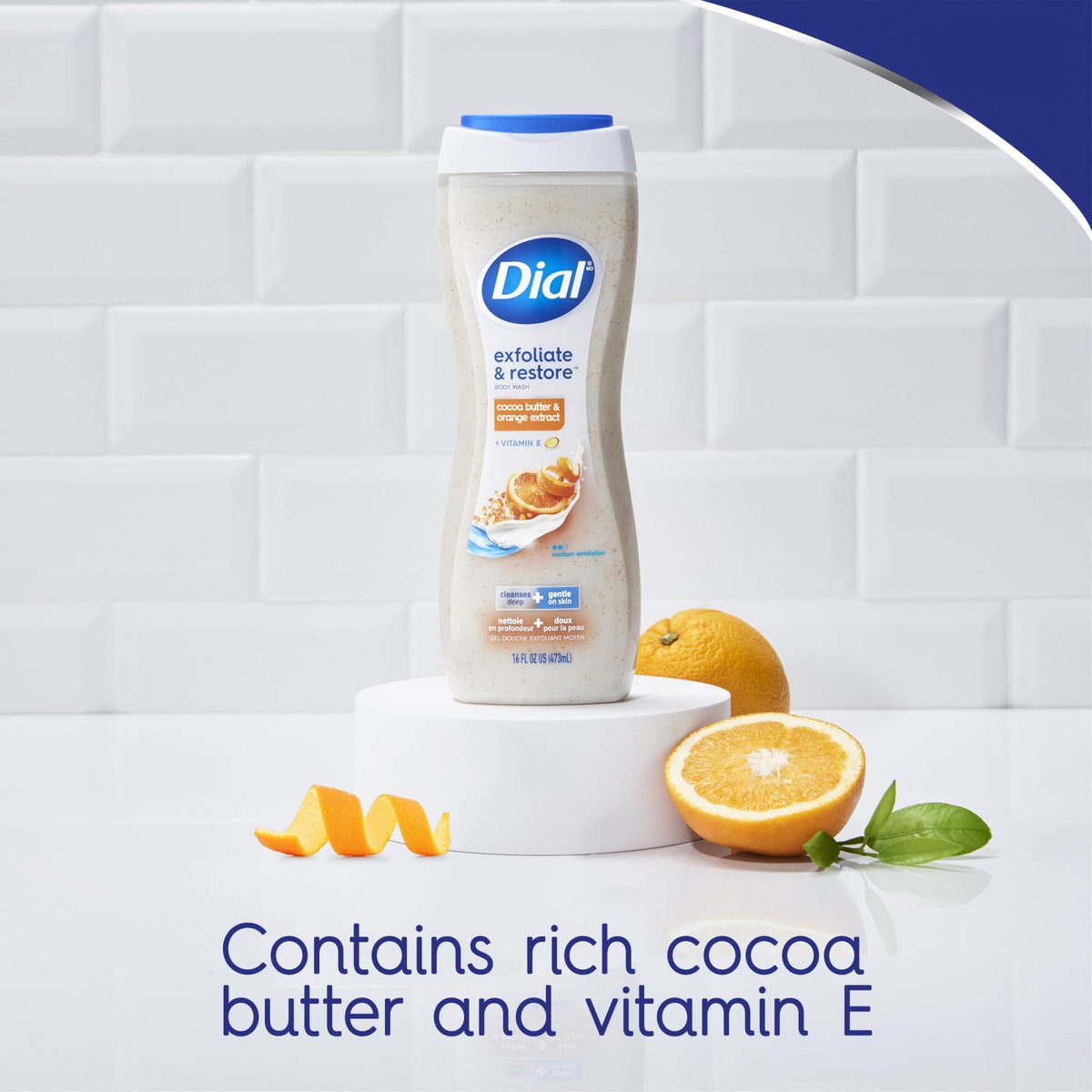 Dial Exfoliate & Restore Cocoa Butter & Orange Extract Body Wash, 16 Fl Oz (Pack of 4), with Vitamin E, Gentle, Dermatologist-Tested, No Parabens & Sulfates - görsel 7