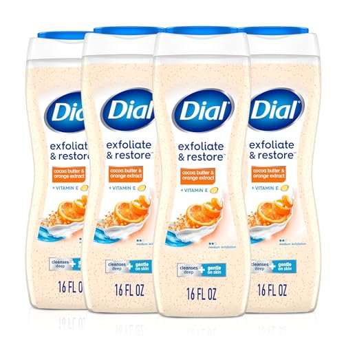 Dial Exfoliate & Restore Cocoa Butter & Orange Extract Body Wash, 16 Fl Oz (Pack of 4), with Vitamin E, Gentle, Dermatologist-Tested, No Parabens & Sulfates - görsel 2