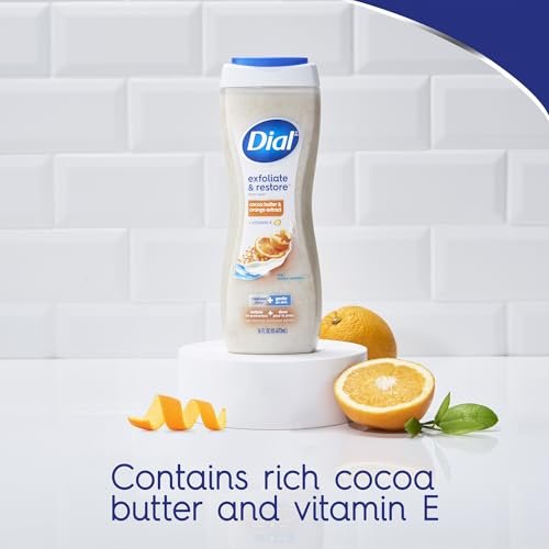Dial Exfoliate & Restore Cocoa Butter & Orange Extract Body Wash, 16 Fl Oz (Pack of 4), with Vitamin E, Gentle, Dermatologist-Tested, No Parabens & Sulfates - görsel 8