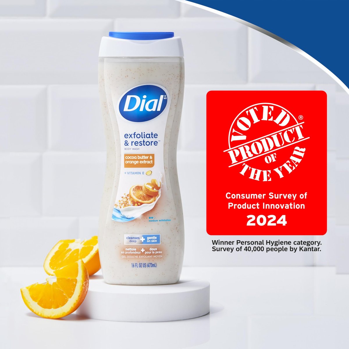 Dial Exfoliate & Restore Cocoa Butter & Orange Extract Body Wash, 16 Fl Oz (Pack of 4), with Vitamin E, Gentle, Dermatologist-Tested, No Parabens & Sulfates - görsel 3