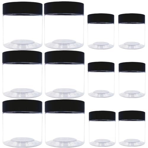 8 oz and 4 oz Plastic Jars with Lids - 12-Pack Clear Cosmetic Jars for Body Butter, Bath Salt, Slime, and Beauty Products Avelisse