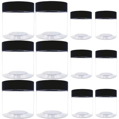 8 oz and 4 oz Plastic Jars with Lids - 12-Pack Clear Cosmetic Jars for Body Butter, Bath Salt, Slime, and Beauty Products Avelisse