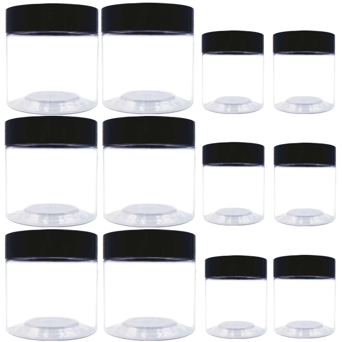 8 oz and 4 oz Plastic Jars with Lids - 12-Pack Clear Cosmetic Jars for Body Butter, Bath Salt, Slime, and Beauty Products Avelisse