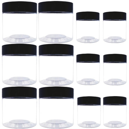 8 oz and 4 oz Plastic Jars with Lids - 12-Pack Clear Cosmetic Jars for Body Butter, Bath Salt, Slime, and Beauty Products Avelisse
