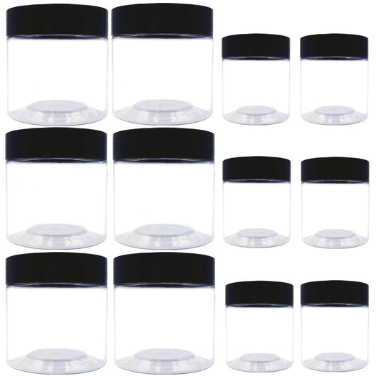 8 oz and 4 oz Plastic Jars with Lids - 12-Pack Clear Cosmetic Jars for Body Butter, Bath Salt, Slime, and Beauty Products Avelisse