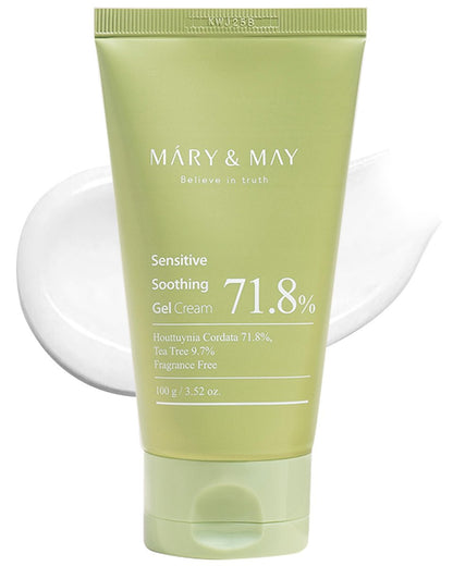 Mary&May Sensitive Soothing Gel Cream - Instant Cooling & Redness Relief, Pore-Tightening Face Moisturizer with Tea Tree & Houttuynia Cordata, 3.52 oz