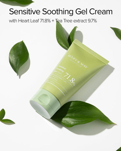 Mary&May Sensitive Soothing Gel Cream - Instant Cooling & Redness Relief, Pore-Tightening Face Moisturizer with Tea Tree & Houttuynia Cordata, 3.52 oz